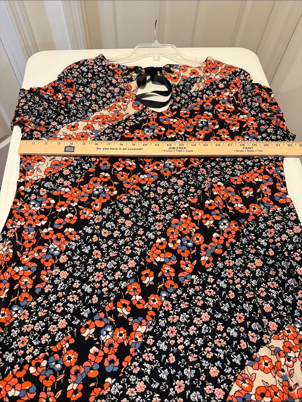 Black Floral Bell-Sleeve TieBack Mini Autumn Boho Gypsy Dark Romance Dress XL - Picture 6 of 10